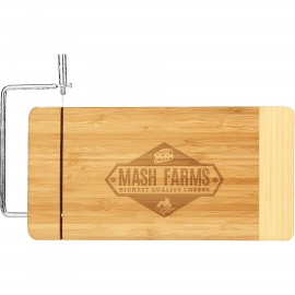 12" x 6" Bamboo Rectangle Cutting Board with Metal Cheese Cutter with Logo