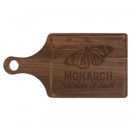 Personalized 13 1/2" x 7" Walnut Cutting Board Paddle Shape with Drip Ring