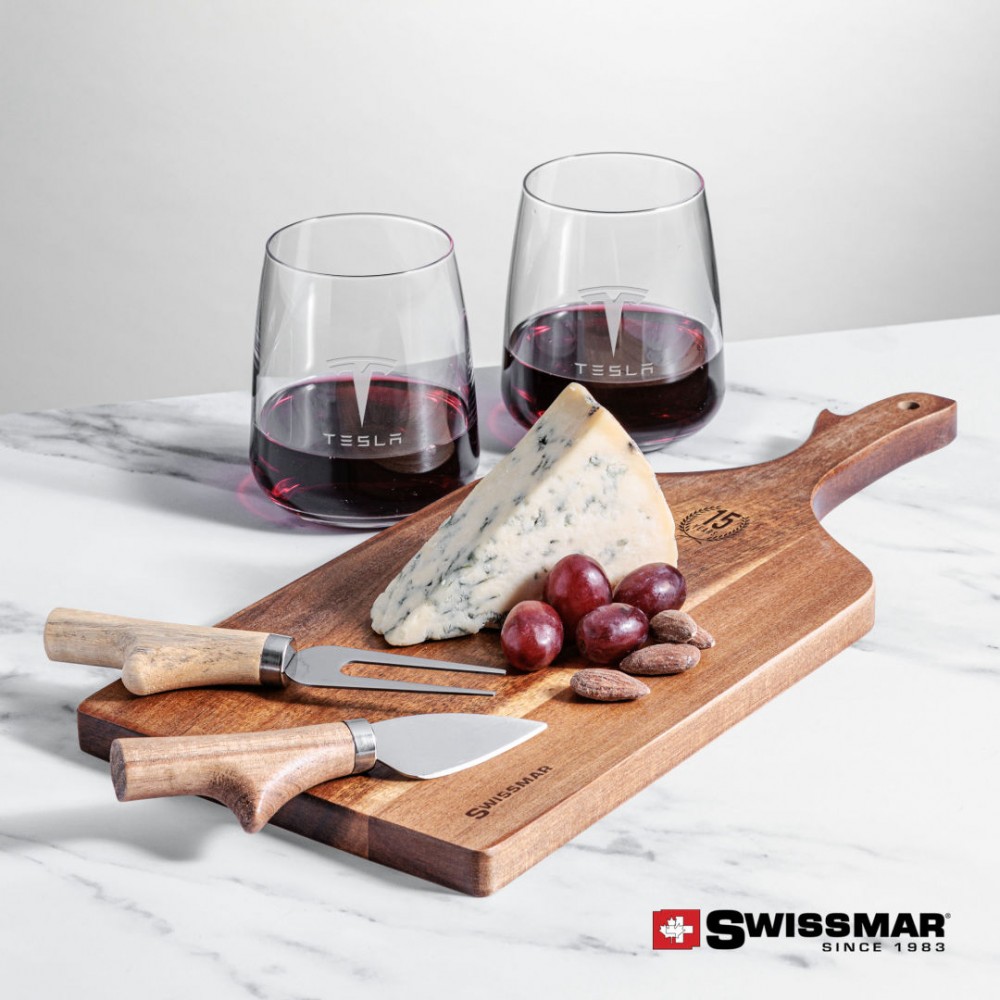 Swissmar Paddle Board & 2 Dunhill Stemless Wine Custom Imprinted