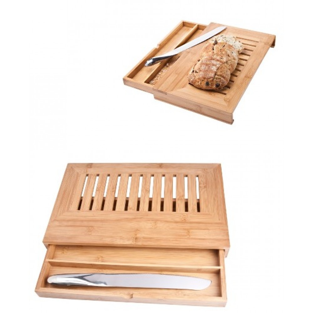 Personalized Deluxe Bread Cutting Board w/Drawer & Stainless Steel Bread Knife