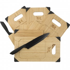 Custom Imprinted Bamboo Cutting Board with Knife  Custom Imprinted Bamboo Cutting Board with Knife
