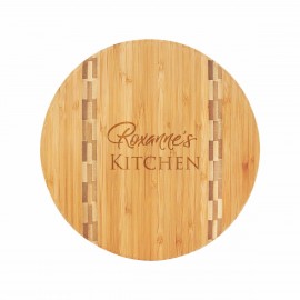 9 3/4" Round Bamboo Cutting Board with Butcher Block Inlay with Logo