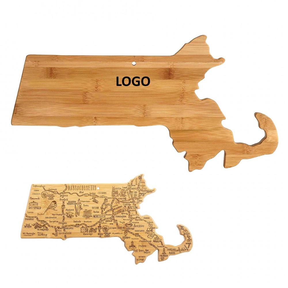 Massachusetts Shaped Wooden Cutting Board Logo Branded