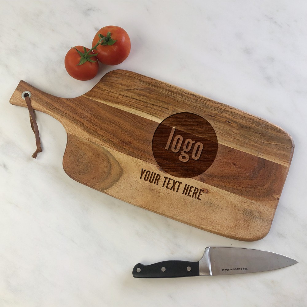 Engraved Large Corporate Acacia Paddle Cutting Board Custom Printed