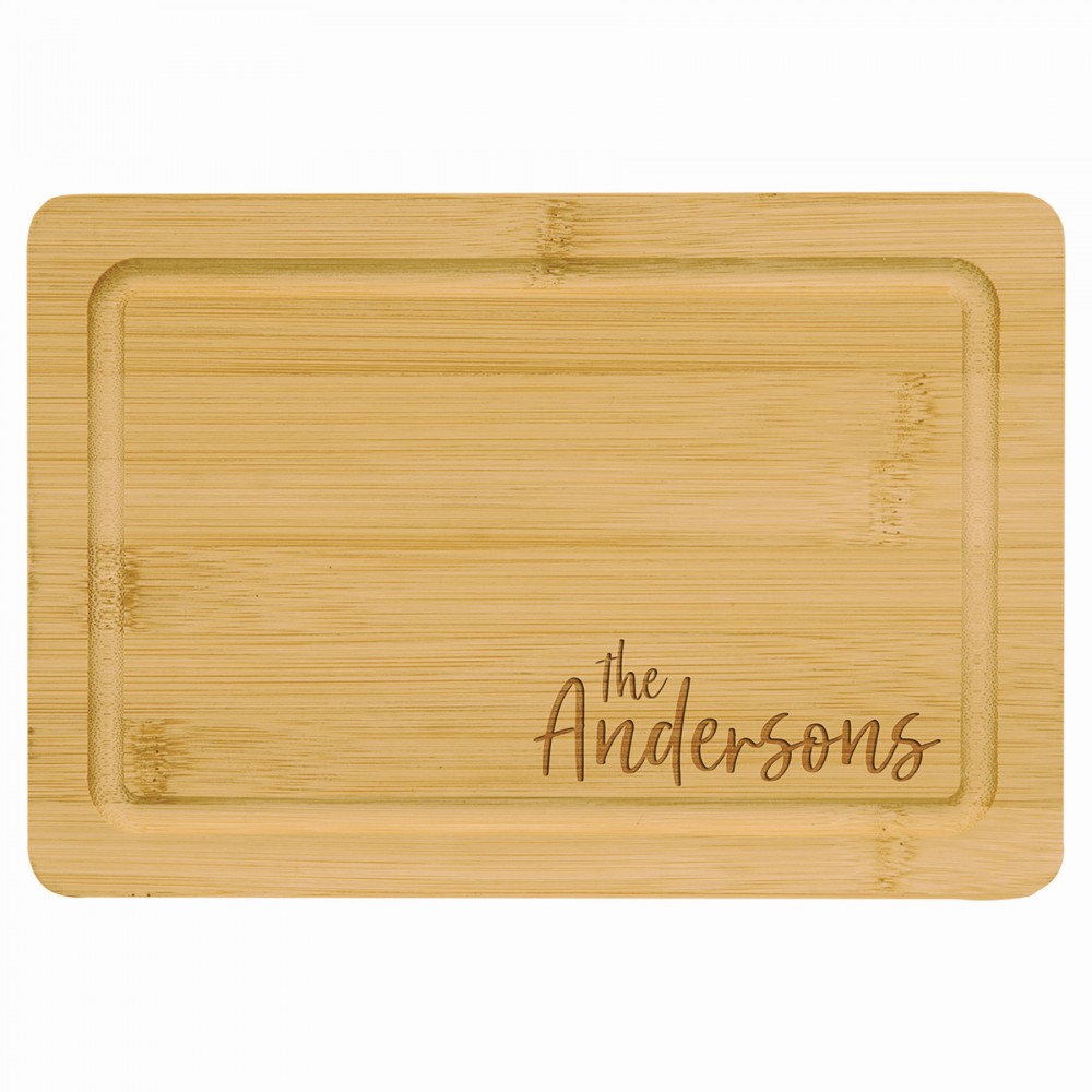 Logo Branded Bamboo Bar Cutting Board with Drip Ring, 9" x 6"