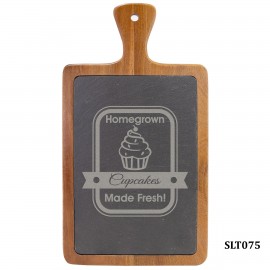 Logo Branded Paddle Shaped Slate/Acacia Wood Cutting Board, 13-1/4"x9"