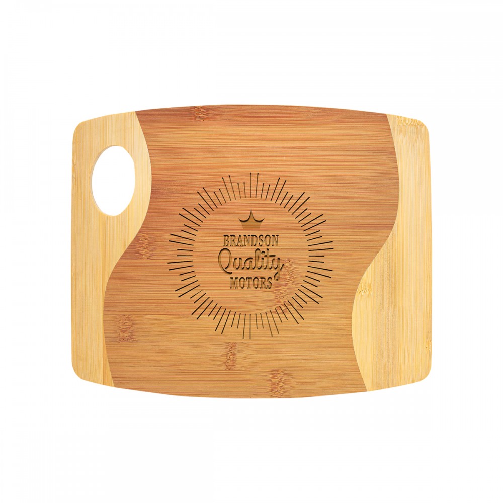 Personalized 9" x 11" Bamboo Two Tone Cutting Board w/ Handle