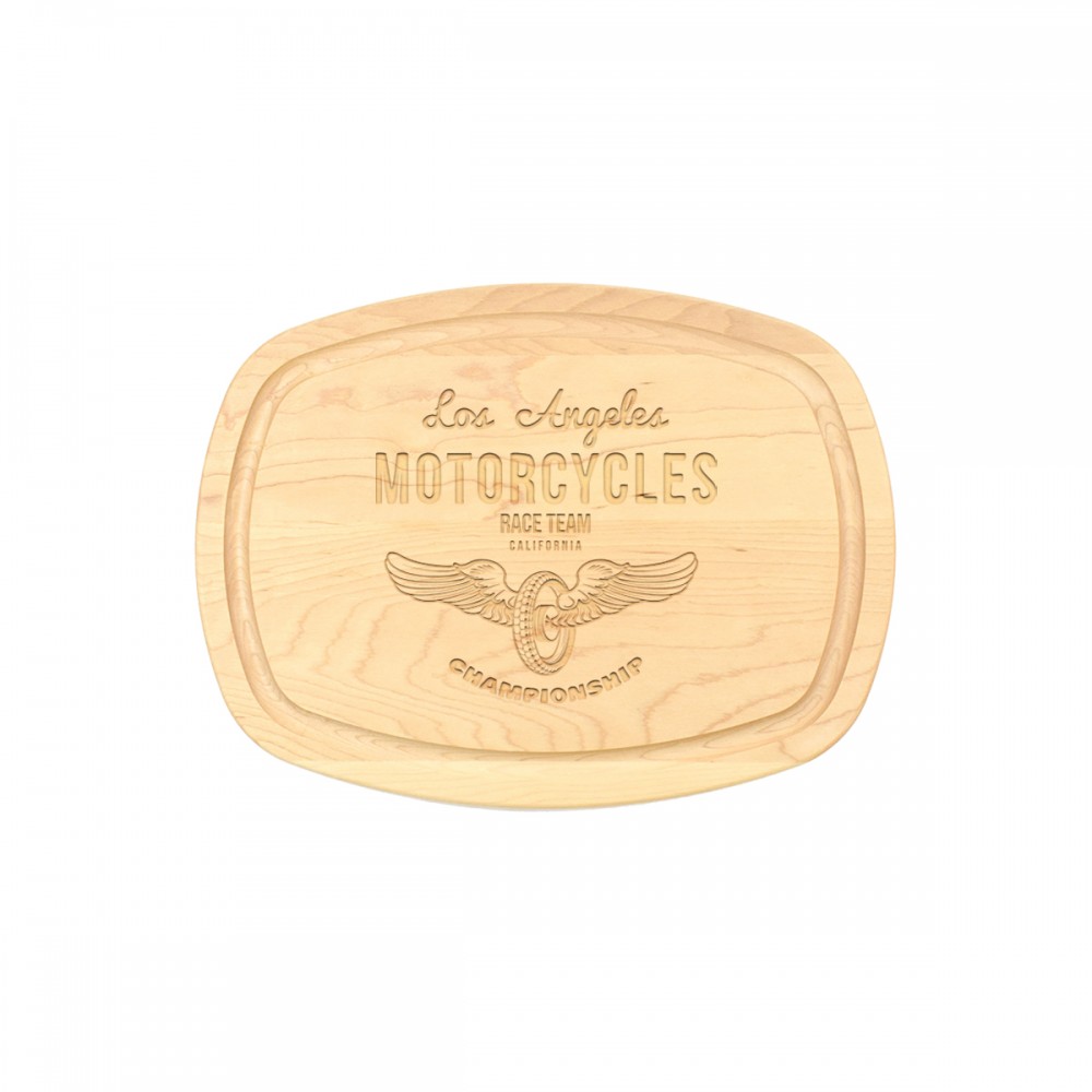 9" x 12" x 3/4" Maple Oval Cutting Board with Juice Groove with Logo