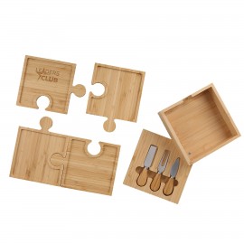 Logo Branded Bamboo Puzzle Cheese Board Set