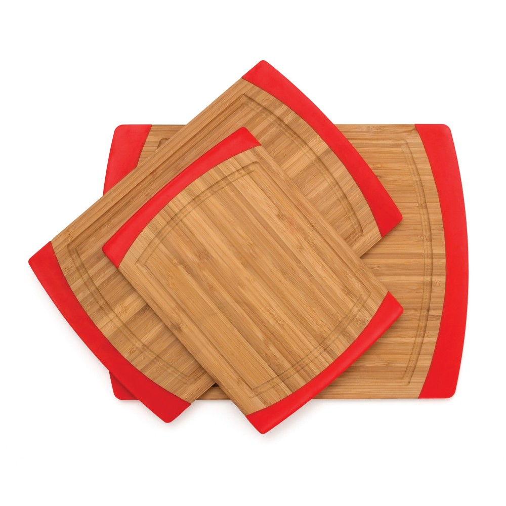Customized Medium Bamboo & Red Silicone Non Slip Cutting Board