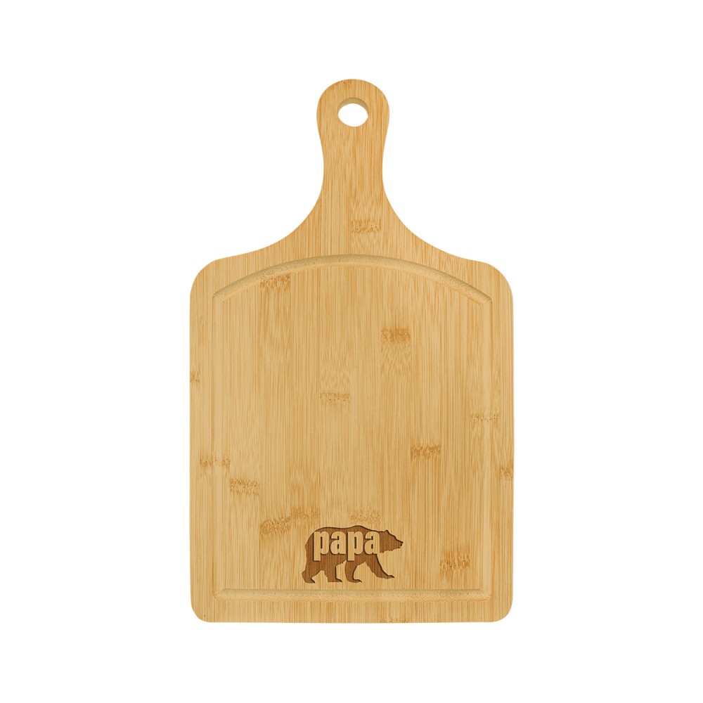 15" x 9" Bamboo Paddle Cutting Board with Juice Groove with Logo
