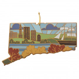 Connecticut State Shaped Serving & Cutting Board w/Artwork by Summer Stokes with Logo
