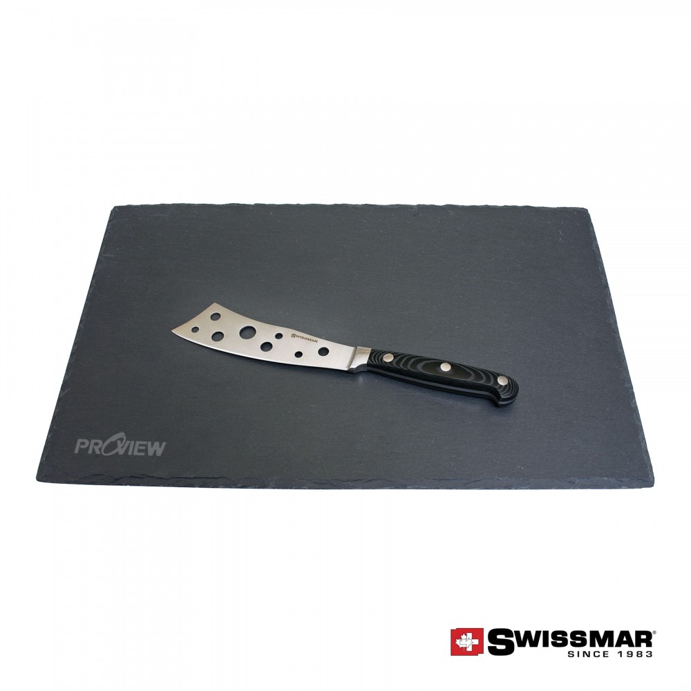 Custom Engraved Swissmar Rectangular Serving Board With Cheese Knife- Slate Custom Engraved Swissmar Rectangular Serving Board With Cheese Knife- Slate