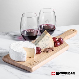 Swissmar Bamboo Board & 2 Carlita Stemless Wine Logo Branded