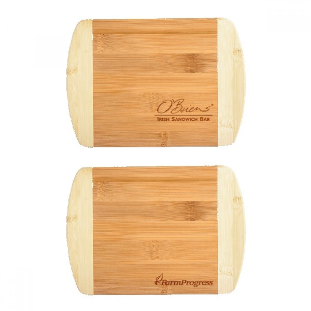 Two-Tone Bar 8" x 5-3/4" Bamboo Cutting Board Logo Branded