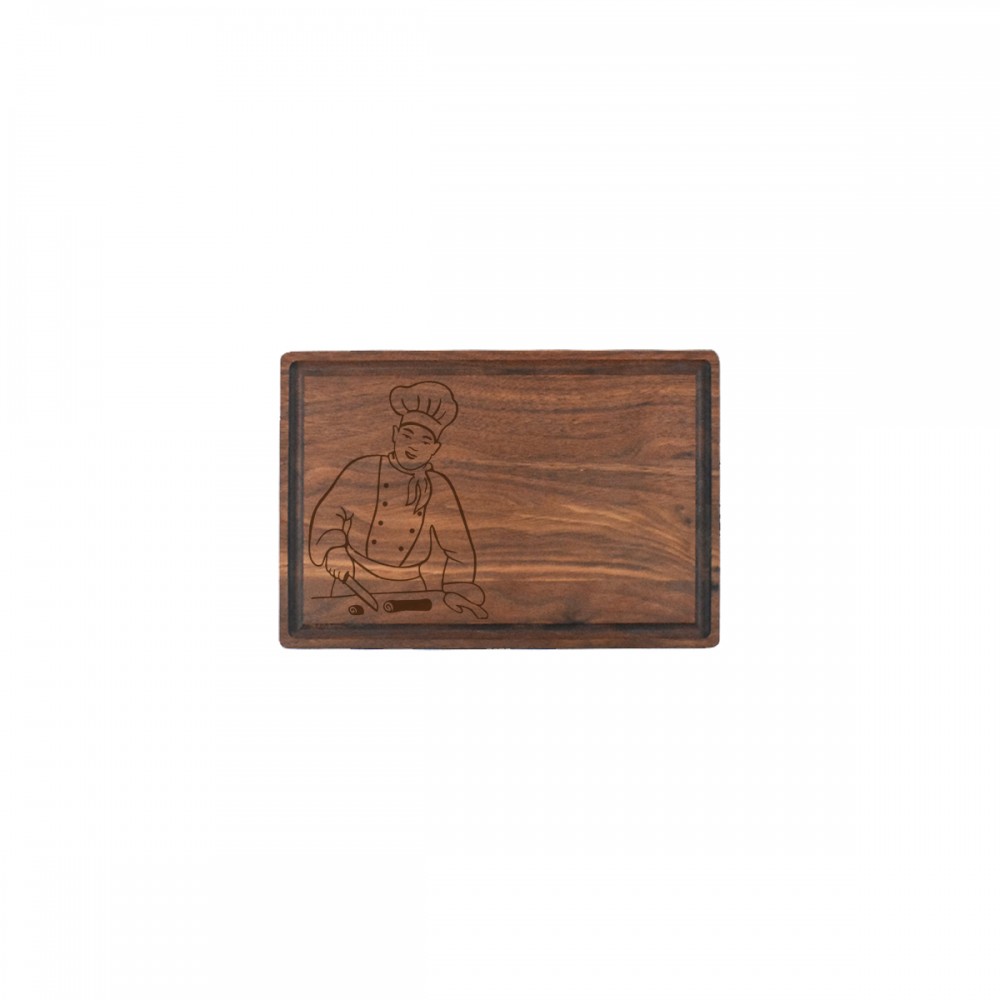 8" x 12" Walnut Rectangular Cutting Board with Juice Groove with Logo