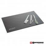 Customized Swissmar Slate Serving Board With 3pc Cheese Knives - Stainless Steel