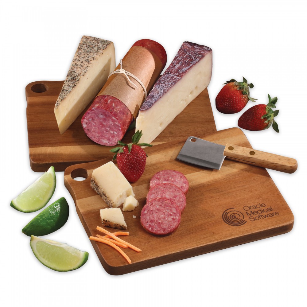 Logo Branded Gold Medal Cheeses w/Acacia Charcuterie Serving Board