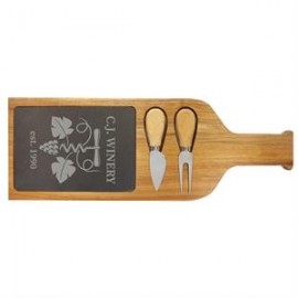 Custom Acacia Wood/Slate Serving Board With Two Tools  Custom Acacia Wood/Slate Serving Board With Two Tools