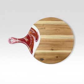 12" Round Acacia Board w/ Handle with Logo
