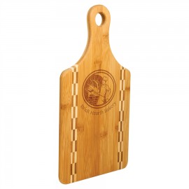 Paddle Shaped Bamboo Cutting Board with Butcher Block Inlay with Logo