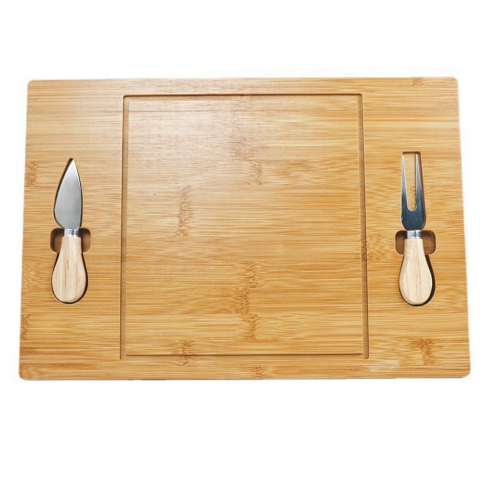 Logo Branded Bamboo Wooden Cheese Board with Knife Set
