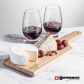 Logo Branded Swissmar Bamboo Board & 2 Glenarden Stemless Wine
