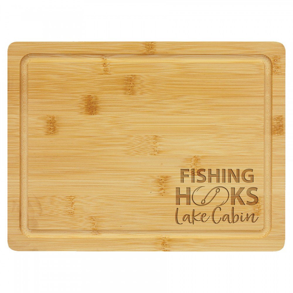 8.75" x 11.5" Bamboo Wood Cutting Boards w/ Drip Ring with Logo