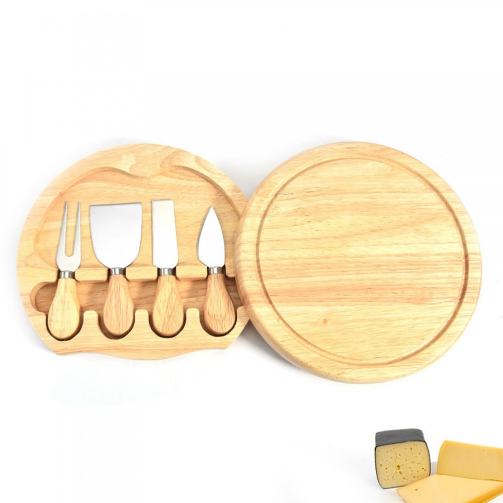 Round Bamboo Cheese Board and Knife Set with Logo