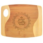 9" x 11" x 5/16" Bamboo Two Tone Cutting Board with Handle with Logo