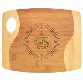 9" x 11" x 5/16" Bamboo Two Tone Cutting Board with Handle with Logo