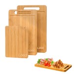 3pcs Bamboo Cutting Boards Wood Juice Groove Chopping Board Serving Tray with Handles with Logo