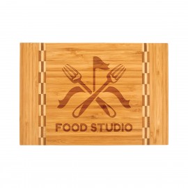 12" x 8" Bamboo Cutting Board w/ Butcher Block Inlay with Logo  12" x 8" Bamboo Cutting Board w/ Butcher Block Inlay with Logo