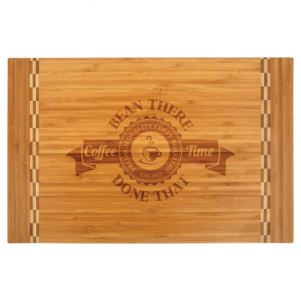 Personalized 12" x 18.25" - Bamboo Cutting Board with Butcher Block Inlay