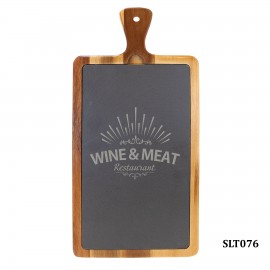 Logo Branded Paddle Shaped Slate/Acacia Wood Cutting Board, 16"x7-3/4"