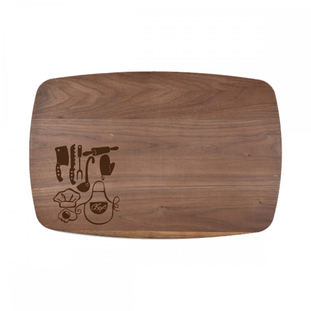 Custom Engraved 10 1/2" x 16" Walnut Curved Rectangular Cutting Board Custom Engraved 10 1/2" x 16" Walnut Curved Rectangular Cutting Board