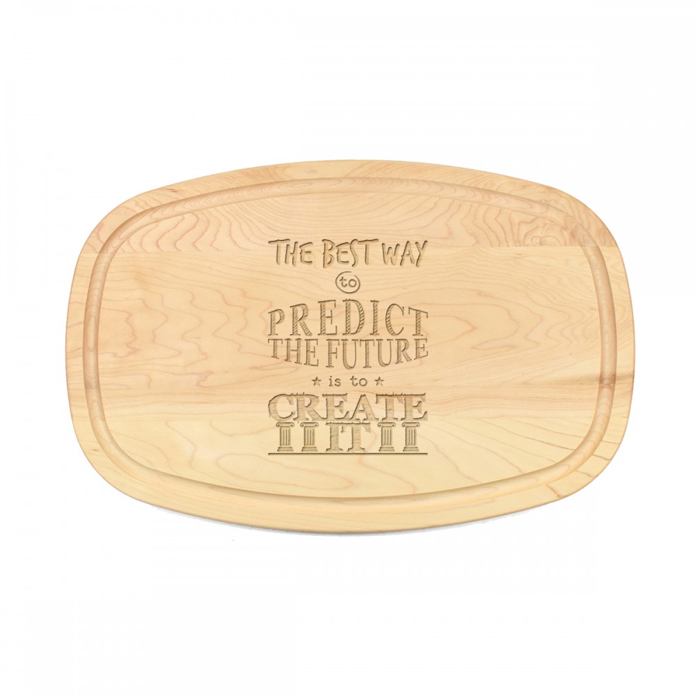 10" x 16" x 3/4" Maple Oval Cutting Board with Juice Groove with Logo