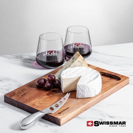 Promotional Swissmar Acacia Board & 2 Cannes Stemless Wine  Promotional Swissmar Acacia Board & 2 Cannes Stemless Wine