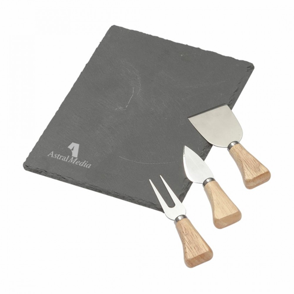 Logo Branded Maitre d' Slate Cheese Set - 4pc Logo Branded Maitre d' Slate Cheese Set - 4pc