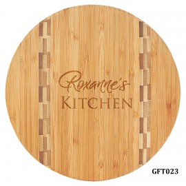 Logo Branded 9-3/4" Bamboo Round Cutting Board with Butcher Block Edge
