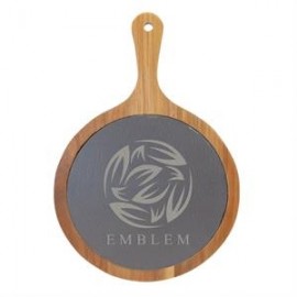 12 1/4" Round Wood/Slate Serving Board with Logo