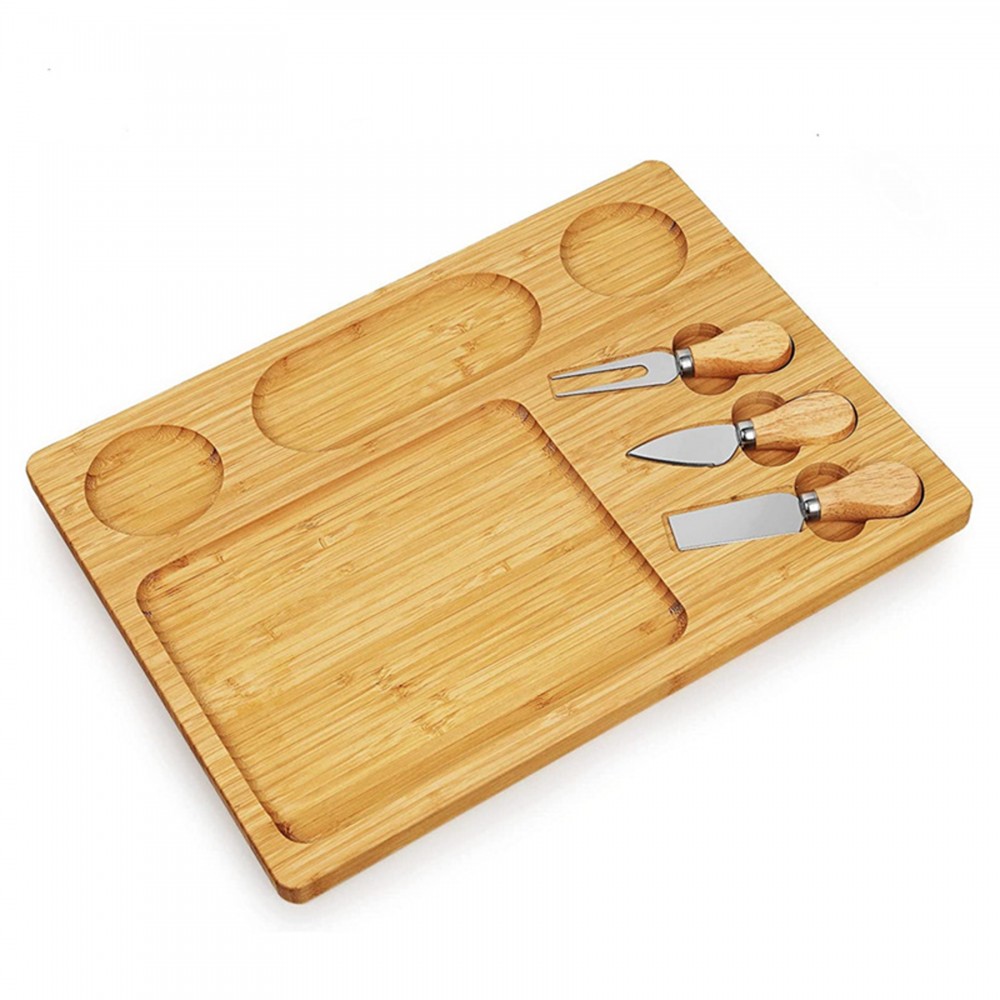 Wood Bamboo Cheese Board With Magnetic Knife Holder with Logo