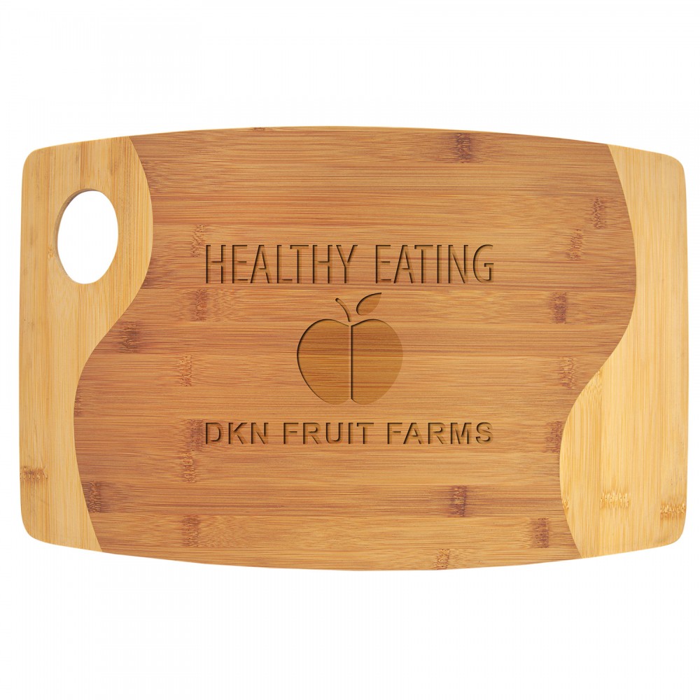 Logo Branded 11 3/4" x 17 3/4" Bamboo Two Tone Cutting Board with Handle