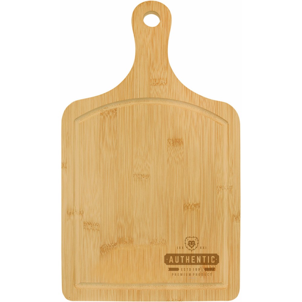 Personalized 15 1/2" x 9" Bamboo Cutting Board Paddle Shape with Drip Ring