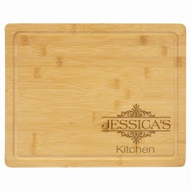 Bamboo Rectangle Cutting Board with Drip Ring, 13-3/4" x 11" with Logo