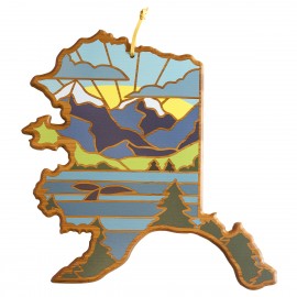 Alaska State Shaped Serving & Cutting Board w/Artwork by Summer Stokes with Logo