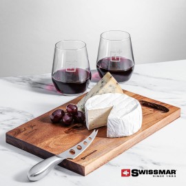 Swissmar Acacia Board & 2 Germain Stemless Wine Logo Branded
