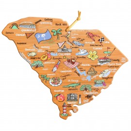 South Carolina State Shaped Cutting & Serving Board w/Artwork by Fish Kiss with Logo  South Carolina State Shaped Cutting & Serving Board w/Artwork by Fish Kiss with Logo