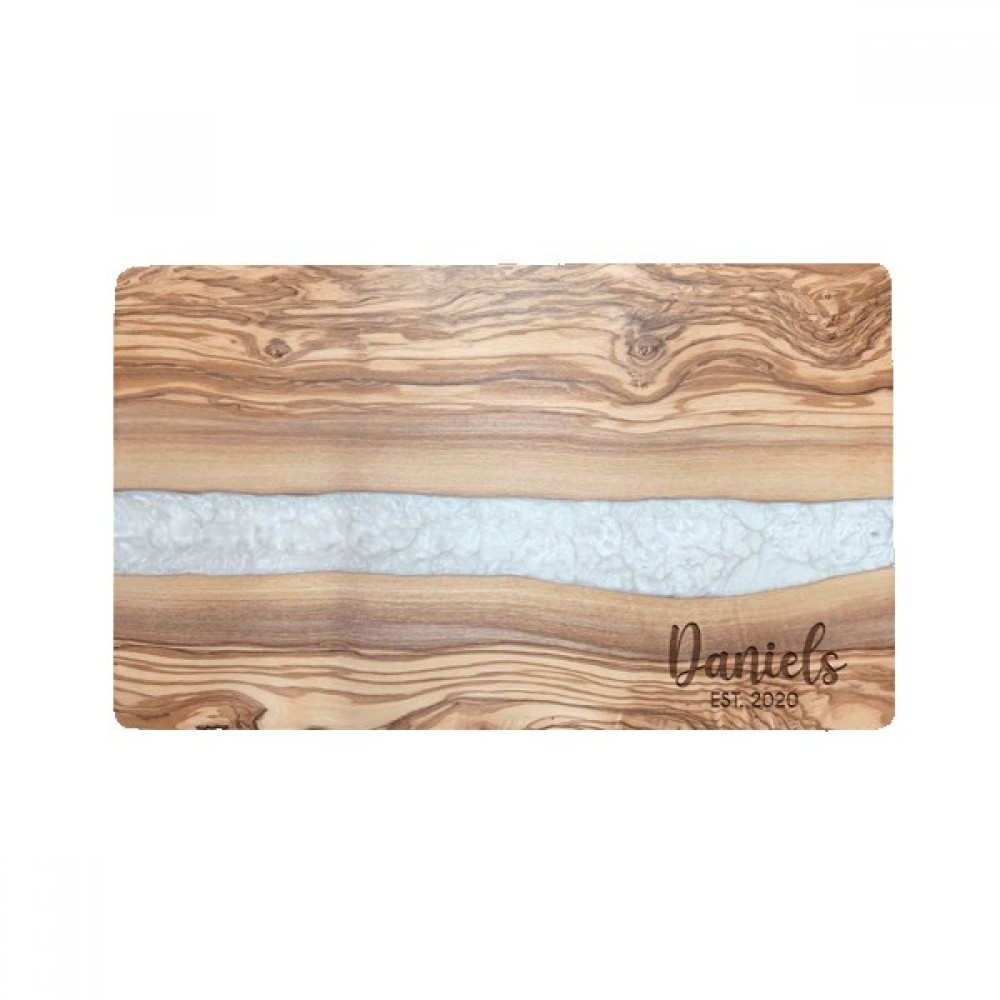 11.8" x 15.7" Olive Wood Cutting Board With Resin with Logo