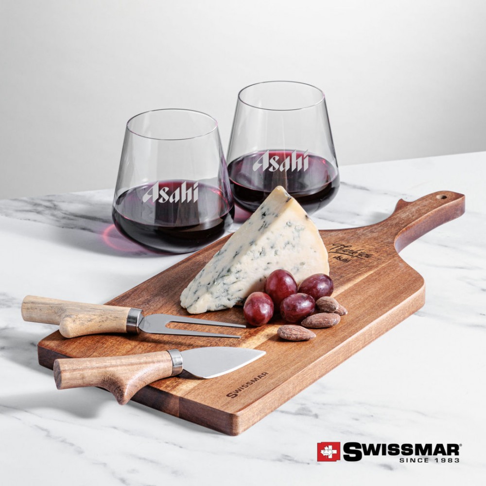 Logo Branded Swissmar Paddle Board & 2 Cannes Stemless Wine
